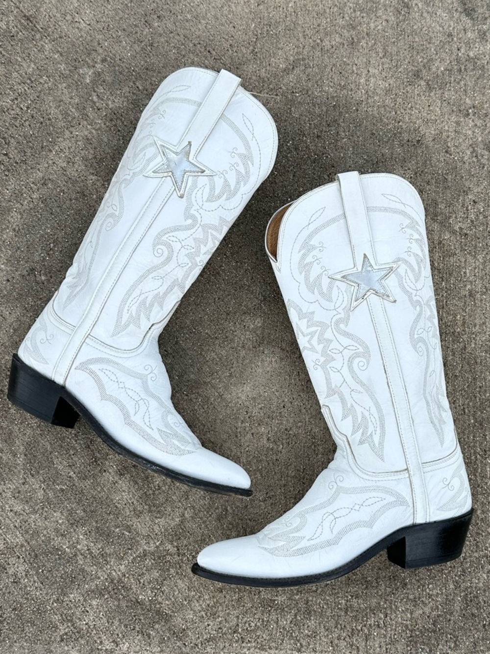 Lucchese Dallas Cowboy Cheerleader Boots 9 White Star Embroidered Football - Picture 2 of 13